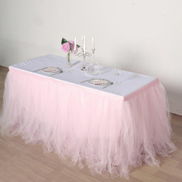 Blush 4 Layer Tulle Tutu Pleated Table Skirt 17ft