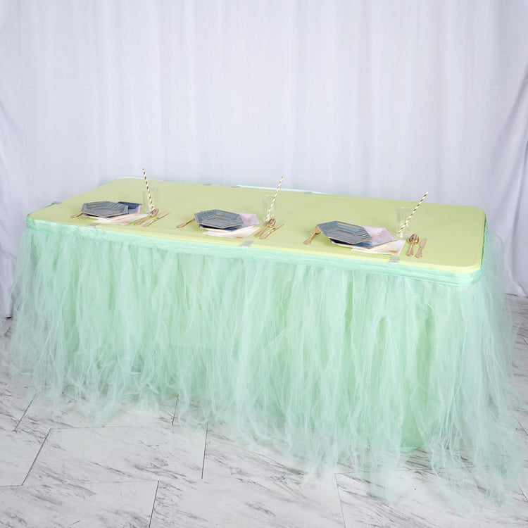 Mint Green Tulle Tutu Pleated Table Skirt 4 Layer 17 Feet