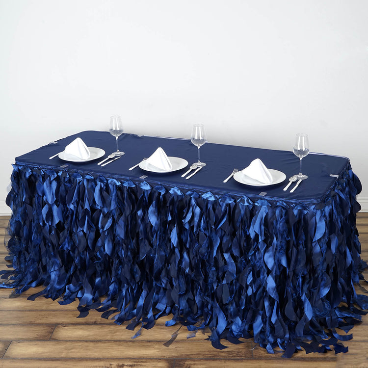 17FT Navy Blue Curly Willow Taffeta Table Skirt