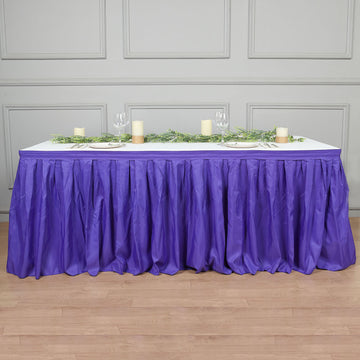 Purple Pleated Polyester Table Skirt, Banquet Folding Table Skirt 17ft