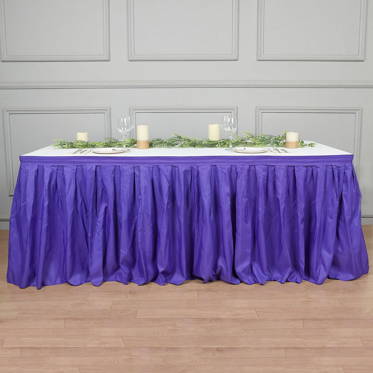 Purple Pleated Polyester Table Skirt For 17 Feet Banquet Folding Tables