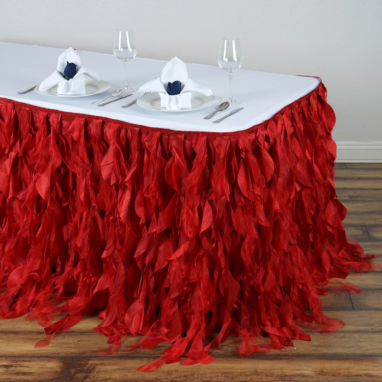 Red Curly Willow Taffeta Table Skirt 17 Feet