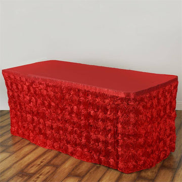 Stunning Red Rosette 3D Satin Table Skirt for Unforgettable Events