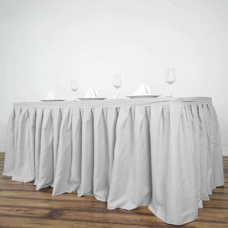Silver Pleated Polyester Table Skirt 17 Feet