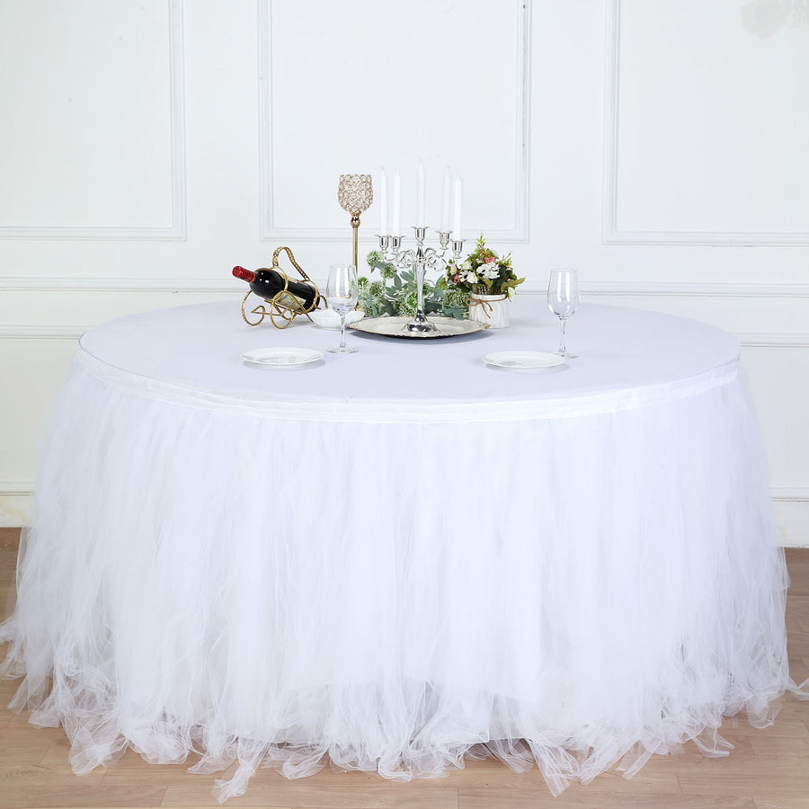 White Tulle Tutu Pleated Table Skirt 17 Feet Long 4 Layers