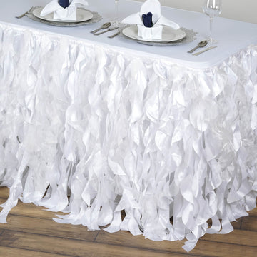 17ft White Curly Willow Taffeta Table Skirt