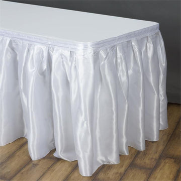17ft White Pleated Satin Table Skirt