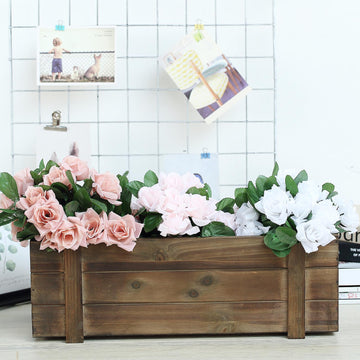 Smoked Brown Rustic Natural Wood Planter Box Set With Removable Plastic Liners 18"x6"