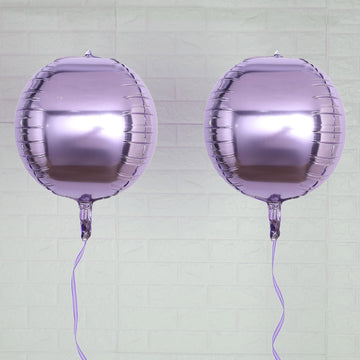 2 Pack | 14" 4D Lavender Lilac Sphere Mylar Foil Helium or Air Balloons