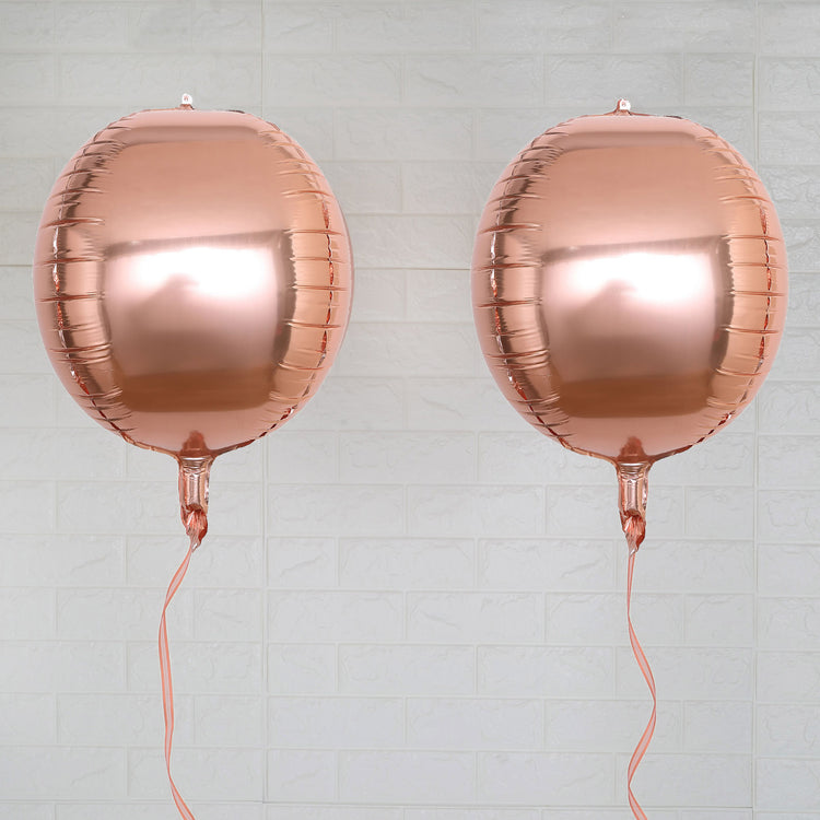 2 Pack | 14" Rose Gold Orbz Foil Balloons, 4D Sphere Mylar Balloons