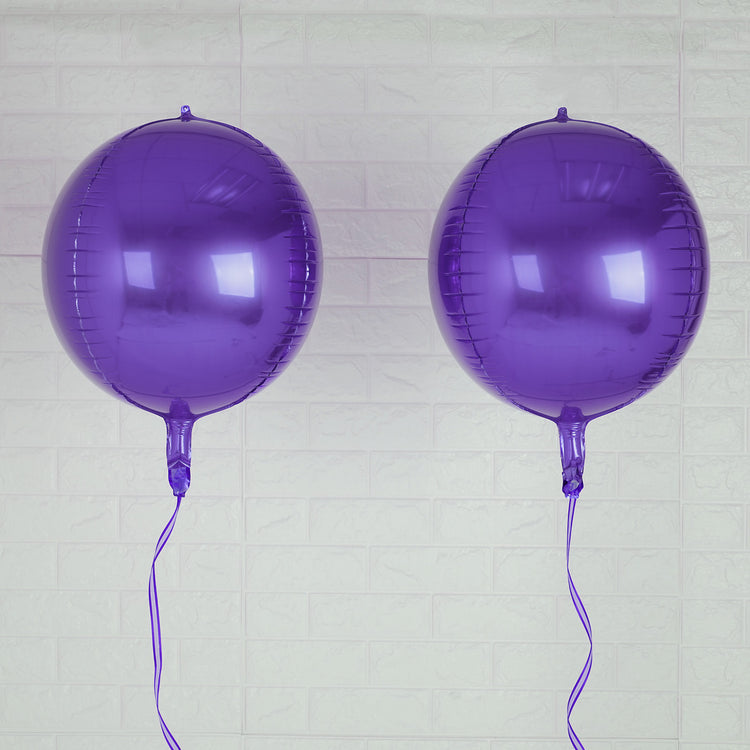 2 Pack | 14inch 4D Shiny Purple Sphere Mylar Foil Helium or Air Balloons