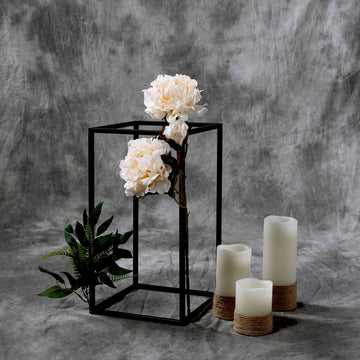 2 Pack | 16" Rectangular Matte Black Metal Wedding Flower Stand, Geometric Column Frame Centerpiece