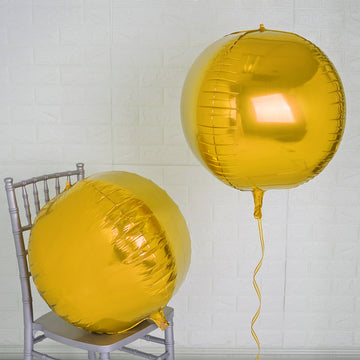 2 Pack Metallic Gold Sphere Mylar Foil Helium or Air Balloons 18" 4D