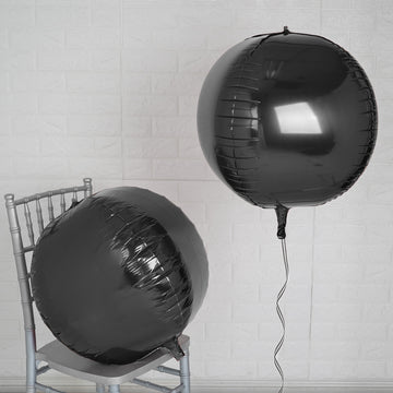 2 Pack | 18" 4D Shiny Black Sphere Mylar Foil Helium or Air Balloons