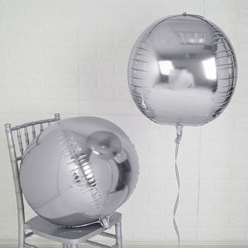 2 Pack Shiny Silver Sphere Mylar Foil Helium or Air Balloons 18" 4D
