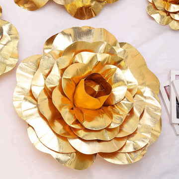 2 Pack Large Metallic Gold Real Touch Artificial Foam DIY Craft Roses 20"