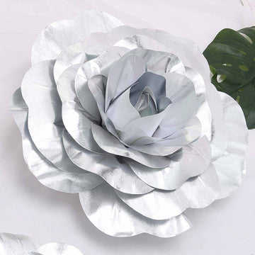 2 Pack Large Silver Real Touch Artificial Foam DIY Craft Roses 20"