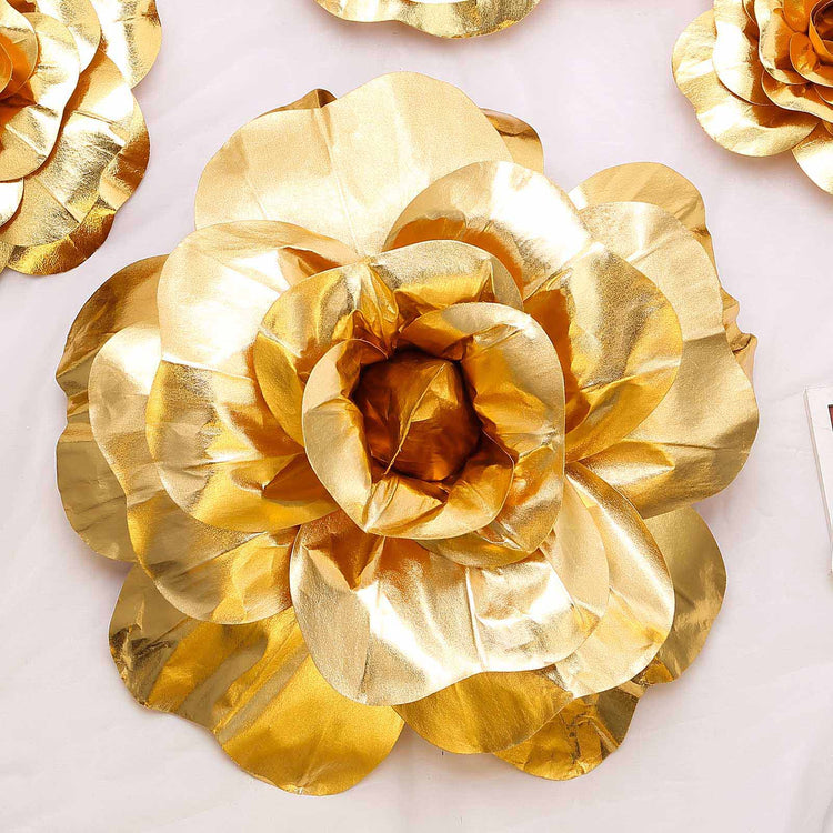2 Pack | 24inch Large Metallic Gold Real Touch Artificial Foam DIY Craft Roses#whtbkgd