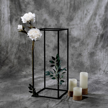 2 Pack Rectangular Matte Black Metal Wedding Flower Stand, Geometric Column Frame Centerpiece 24"