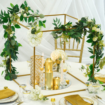 2 Pack | 24" Square Gold Metal Frame Wedding Flower Stands, Geometric Centerpieces