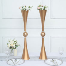 31 Inch Gold Trumpet Vase With Crystal Embellishments 2 Pack