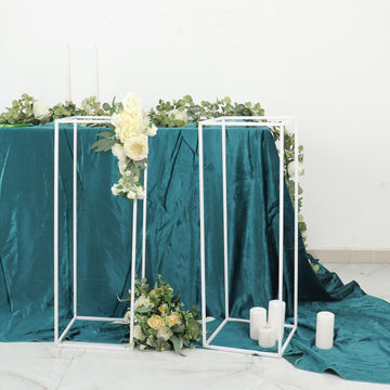 2 Pack | 32" Glossy White Metal Wedding Flower Stand, Geometric Vase Column Centerpiece