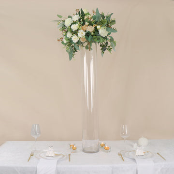 2 Pack Heavy Duty Clear Cylinder Glass Vases, Tall Flower Vase 40" Round