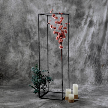 2 Pack Rectangular Matte Black Metal Wedding Flower Stand, Geometric Column Frame Centerpiece 48"