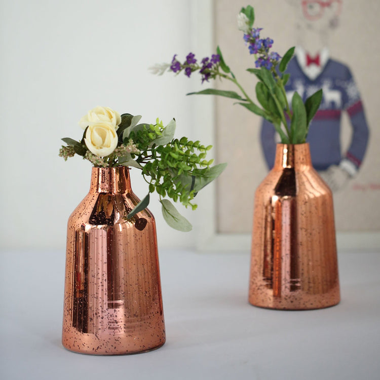 2 Pack of Geometric Vases Mercury Glass Flower Centerpieces 9 Inch in Rose Gold 