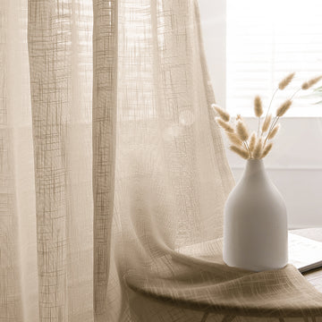 2 Pack | Handmade Beige Faux Linen Curtains 52"x84", Curtain Panels With Chrome Grommets