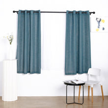 Handmade Faux Linen Curtain Panels In Blue 52 Inch x 64 Inch With Chrome Grommets