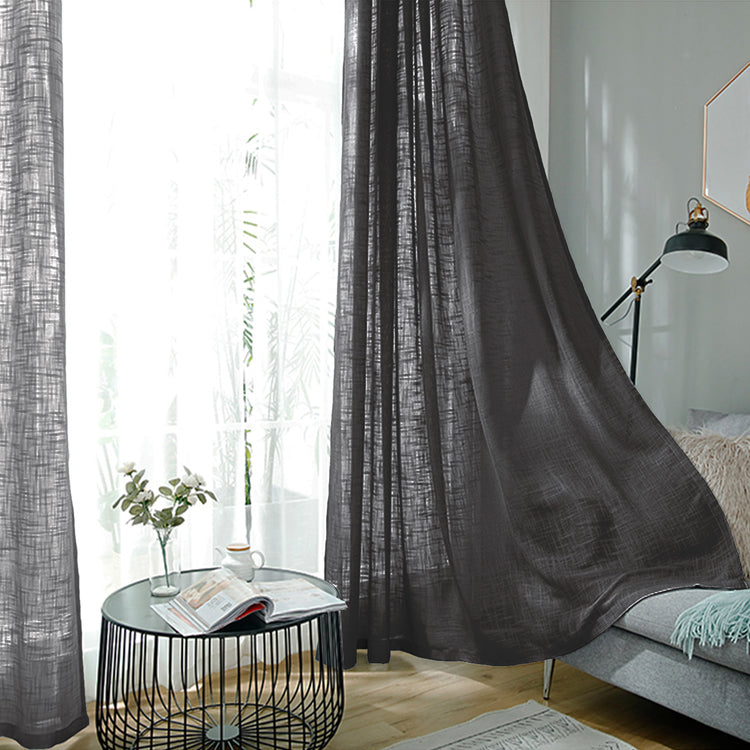 2 Pack Handmade Faux Linen Curtain Panels Charcoal Gray 52 Inch x 108 Inch With Chrome Grommets