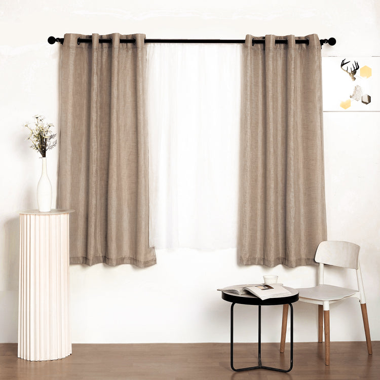 2 Pack Handmade Faux Linen Curtain Panels In Taupe With Chrome Grommets 52 Inch x 64 Inch