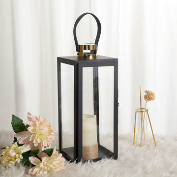 Black and Gold Top Stainless Steel Candle Lantern Centerpiece