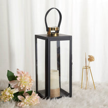 20 Inch Black & Gold Stainless Steel Candle Lantern For Outdoor Patio Centerpiece