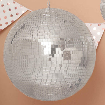 20" Large Silver Foam Disco Mirror Ball With Hanging Swivel Ring, Holiday Party Decor