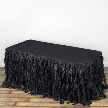 21ft Black Curly Willow Taffeta Table Skirt
