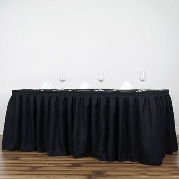 Black Pleated Polyester Table Skirt, Banquet Folding Table Skirt 21ft