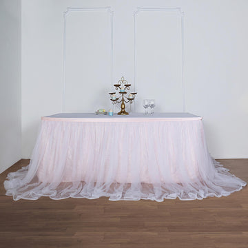 Blush White Extra Long Two Layered Tulle and Satin Table Skirt 48" 21ft