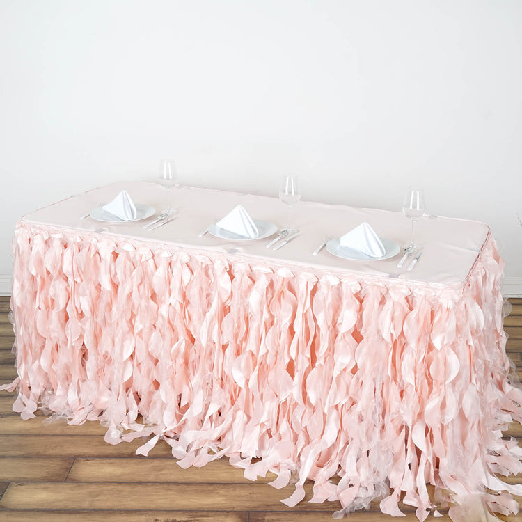 21FT Rose Gold | Blush Curly Willow Taffeta Table Skirt