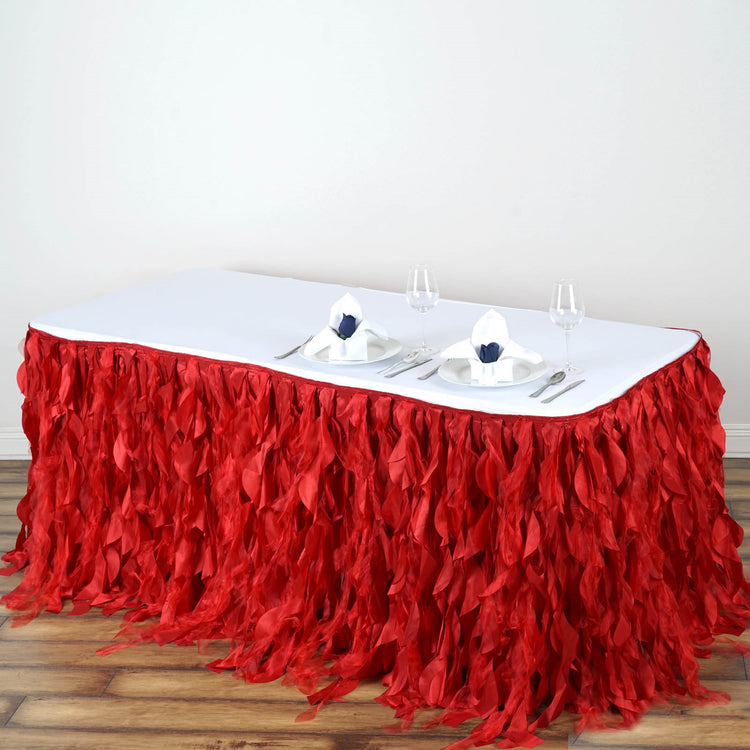 Red Curly Willow Taffeta Table Skirt 21 Feet