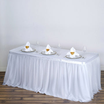 White 2 Layer Tulle Tutu Table Skirt With Satin Attachment 21ft