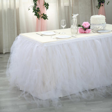White 4 Layer Tulle Tutu Pleated Table Skirt 21ft