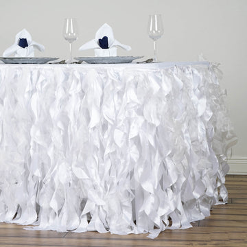 White Curly Willow Taffeta Table Skirt 21ft