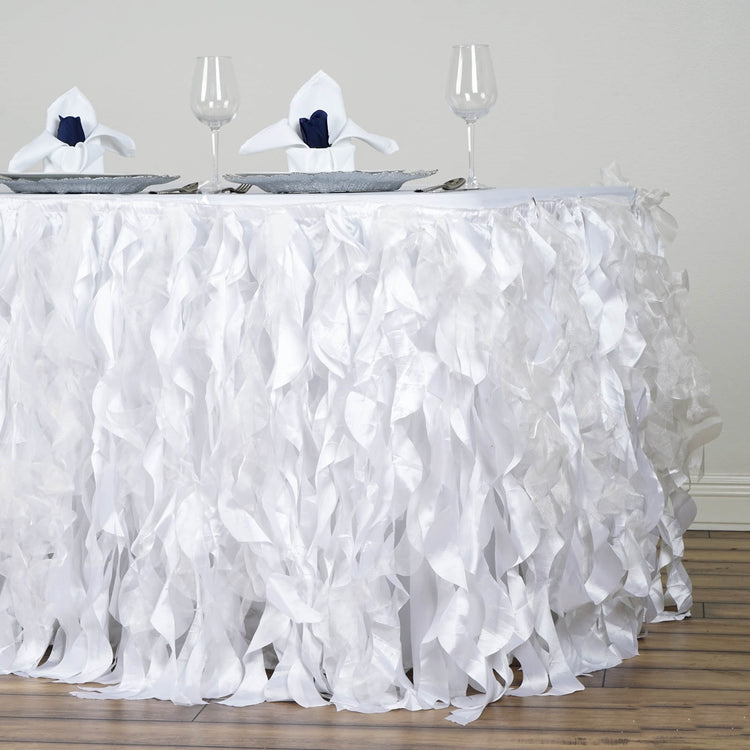 White Curly Willow Taffeta Table Skirt 21 Feet
