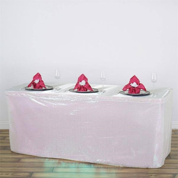 21FT Glitzy Sequin Table Skirts - White