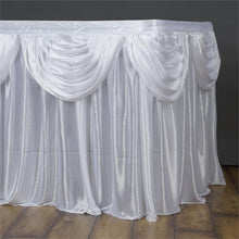 White Pleated Satin Double Drape Table Skirt 21 Feet