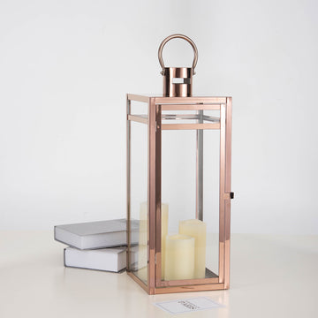 Rose Gold Vintage Top Stainless Steel Candle Lantern Centerpiece