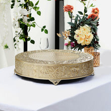 22 Inch Gold Embossed Round Matte Metal Cake Pedestal Stand Riser