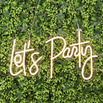 Let's Party Neon Light Sign, LED Reusable Wall Décor Lights With 5ft Hanging Chain 23"